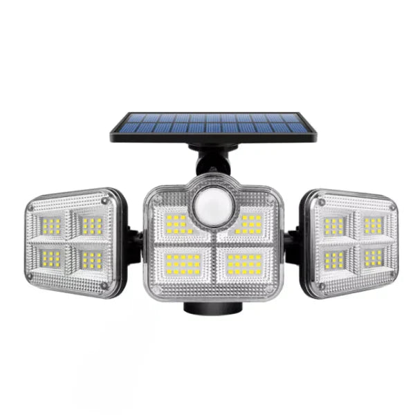 Refletor LED Solar com 3 Cabeças - Iluminação Automática com Sensor de Movimento