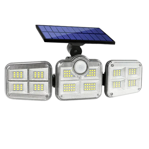 Refletor LED Solar com 3 Cabeças - Iluminação Automática com Sensor de Movimento