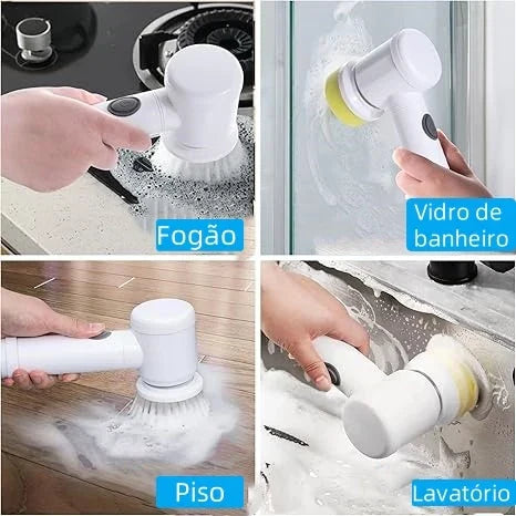 Escova Elétrica de Limpeza Portátil 5 em 1 Sem Fio | EasyClean – Limpador Multiuso para Cozinha e Banheiro