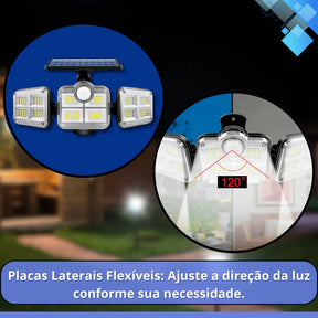 Refletor LED Solar com 3 Cabeças - Iluminação Automática com Sensor de Movimento