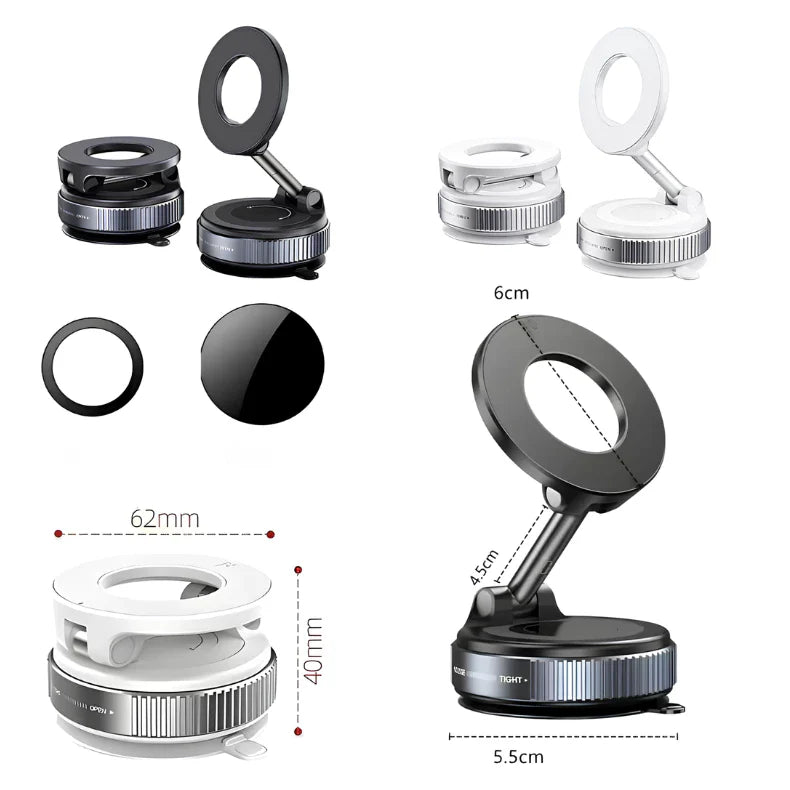 Suporte Magnético para Carro | Vaccum Magnet -  Fixação Prática e Ajuste 360° para Smartphones