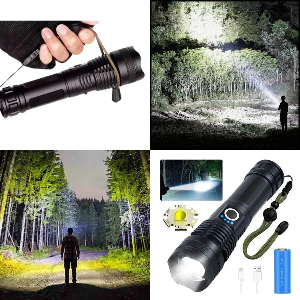 Lanterna Recarregável T9 P50/P90 | Iluminação Potente para Atividades Externas