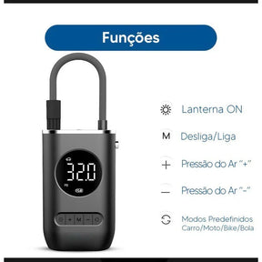 Compressor de Ar Portátil Sem Fio com Medidor de Pressão