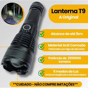 Lanterna Recarregável T9 P50/P90 | Iluminação Potente para Atividades Externas