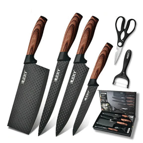 Kit de Facas de Cozinha e Churrasco 6 Peças – Aço Carbono Antiaderente com Cabo Ergonômico